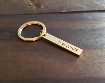 Custom Engraved Vertical Bar Key Chain - Personalized with Location Coordinates, Date, Name - High-Quality Stainless Steel - Name Bar