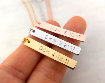 Collar de coordenadas GPS de plata dorada, barra vertical con placa de identificación de oro rosa, letra colgante, latitud, longitud, lugar, regalo de aniversario de boda