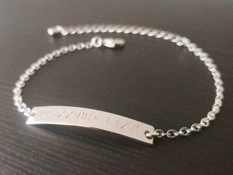 Custom Hand Stamped Gold Silver Roman Numeral Date Bar Etsy