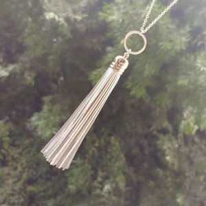 Genuine Leather Long Silver Tassel Necklace, Handmade Tassel Necklace, Layered Necklace, Mother&#39;s Day Gift, Graduation Gift