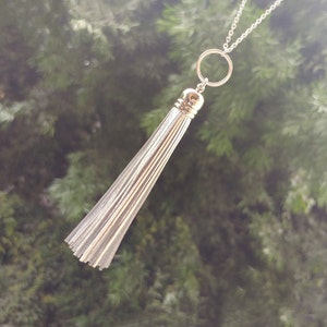 Genuine Leather Long Silver Tassel Necklace, Handmade Tassel Necklace, Layered Necklace, Mother's Day Gift, Graduation Gift