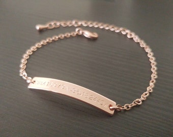 Custom Hand Stamped Rose Gold Coordinates Bracelet, Location GPS Coordinates, Latitude Longitude, Wedding Gift, Anniversary Gift