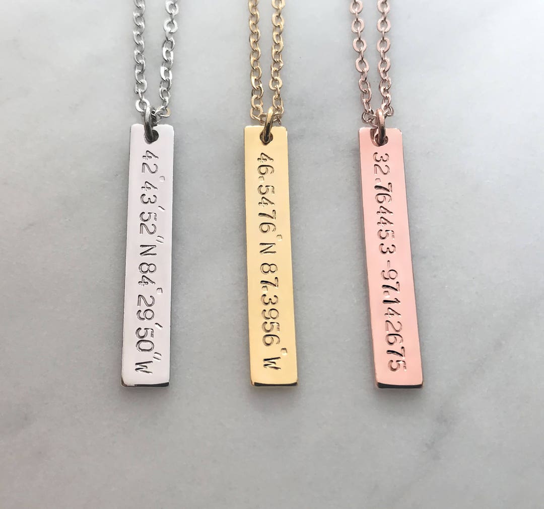 Gold Silver GPS Coordinates Necklace Vertical Rose Gold - Etsy