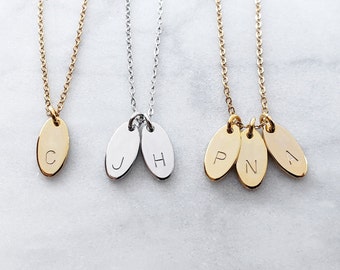 Personalized Gold, Silver, Oval Charm Necklace, Initial Oval Pendant Necklace