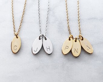 Personalized Gold, Silver, Oval Charm Necklace, Initial Oval Pendant Necklace
