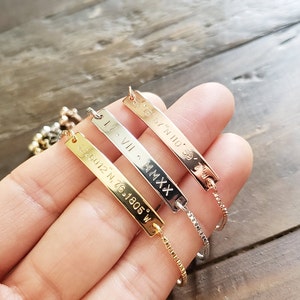 Custom Gold, Silver, Rose gold Adjustable Bracelet, Personalized Roman Numeral Date, Location GPS Coordinates, Latitude Longitude Bracelet image 2