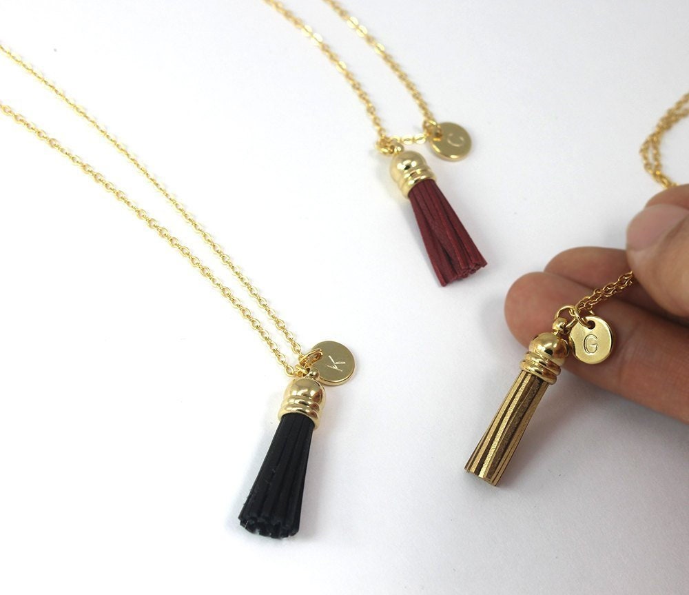 Genuine Leather Small Tassel Necklace, Bohemian Tassel