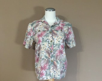 80er Jahre Shirt / 90er Jahre Shirt / Womens Floral Bluse / 80er Jahre Bluse / 90er Jahre Bluse / 80er Jahre Kleidung / 90er Jahre Kleidung / Kurzarm Shirt