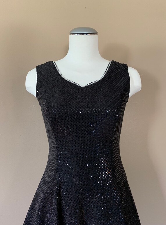 90s Black Prom Dress Sequin Black Prom Dress / Si… - image 3