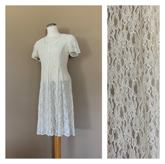 90’s White Lace Dress Sheer Large Lace Dress / Gru