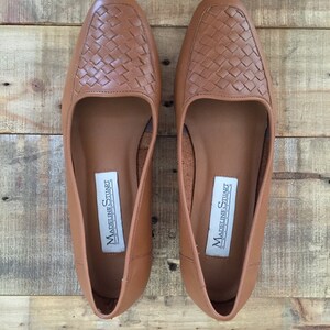 Vintage Brown Leather Woven Flats / Womens Loafers / Leather Flats / Leather Slip Ons image 3