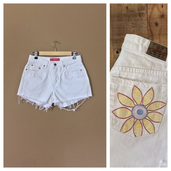 Waist 28/29 High Waisted Shorts/White Shorts/90s … - image 1