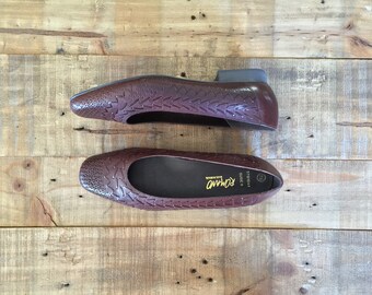 Vintage Brown Leather Woven Flats / Womens Loafers / Leather Flats / Leather Slip Ons