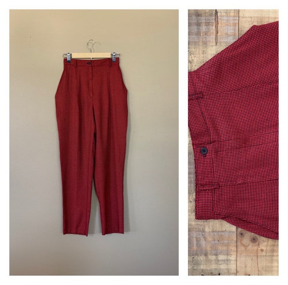 90’s Pants High Waisted Plaid Tartan / Red and Bla