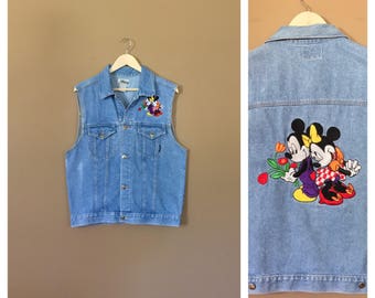90s Mickey Mouse Jacket / Denim Vest / 90s Hip Hop Vest / 90s Hip Hop/ Clothing /80s Clothing / 90s Clothing /90s Jean Jacket