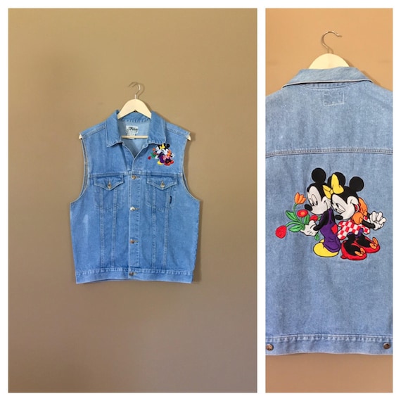 90s Mickey Mouse Jacket / Denim Vest / 90s Hip Ho… - image 1