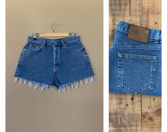 33” Calvin Klein High Shorts Button Fly High Rise / Calvin Klein Medium Wash / 90s Denim Shorts / Calvin Cutoff Denim Short High Waisted