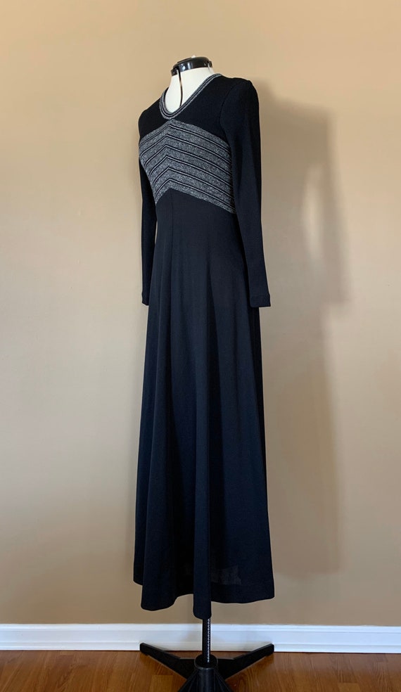 70's Long Dress Black Small / 70's Black and Silv… - image 3
