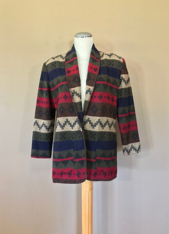 90's Aztec Wool Coat Women Large / 90s Wool Coat … - image 2