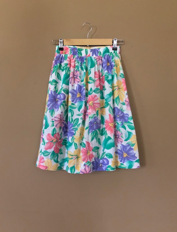 80’s White Floral Skirt Small/ Vintage Skirt Smal… - image 2