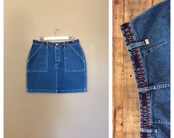 90&#39;s Tommy Hilfiger Denim Skirt/Tommy Hilfiger/90s skirt /Levi High Waisted Denim Skirt/Jean Skirt/90s clothing/90s Hip Hop Clothing