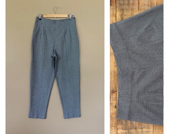 Calças grandes dos anos 90 de cintura alta xadrez Tartan / Calças Houndstooth pretas e brancas / Calças femininas vintage dos anos 90 / Calças de algodão dos anos 90 na cintura