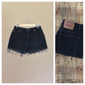 30&quot; Black Levis High Waisted Denim Shorts/Levis Shorts/90s shorts/Levi High Waisted Denim Shorts/Jean Shorts/Cutoff Shorts/90s clothing