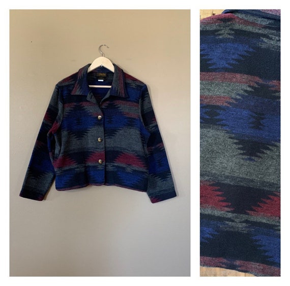 90’s Fleece Aztec Cropped Jacket Medium / 90s Over