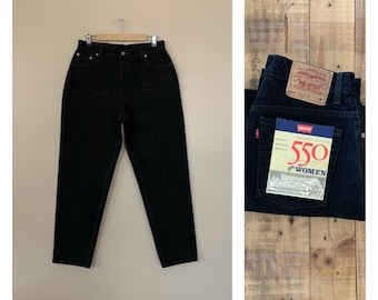 32”/33" Black Levis Jeans High Waisted Tapered Leg / Black Levis 550 / 90s Levis Jeans / Vintage High Waisted Levis Jeans Size 14