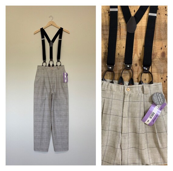 27” High Waisted Suspender Pants Plaid / Vintage P
