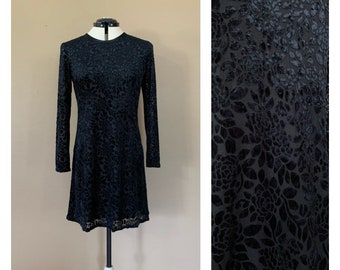 90's Black Velvet Minidress Small / 90's Black Mini Dress / 90s Dress Women / 90s Dress Preppy Grunge Goth / Vintage Minidress