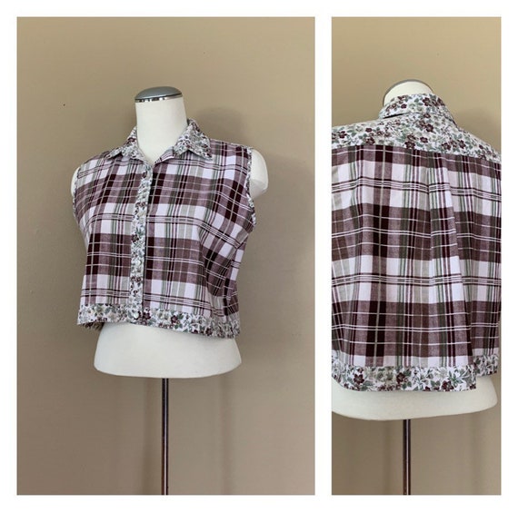 90’s Plaid Crop Top Large Floral / 90’s Tank Top V