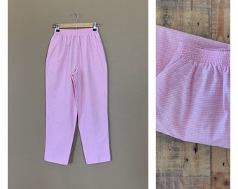 90’s Pants High Waisted Plaid XS / Pink and White Plaid / Pleated Plaid Womens Cotton Pants / Womens 90's Pants / 90s Cotton Pants