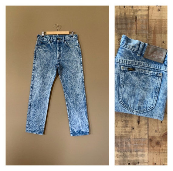 32" Acid Wash Lee High Waisted Jeans / Vintage Le… - image 1