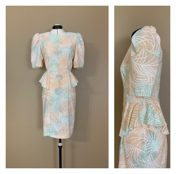 80’s Abstract Peplum Dress Medium / 80’s Ruffled D