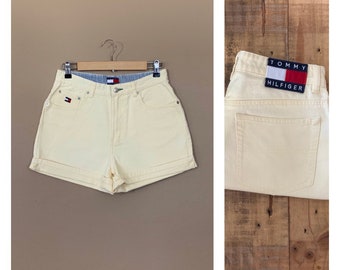 29” Tommy Hilfiger Shorts Women Denim Yellow /Vintage Tommy Hilfiger / 90s Tommy Hilfiger Shorts / High Rise Tommy Shorts Size 8 Waist 29”