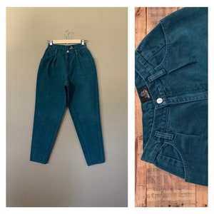 25" Sasson High Waisted Jeans Green / 90s Womens Jeans Green / Vintage Sasson Jeans High Waist / Pleated 90s Jeans Women