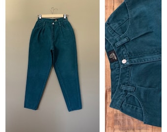 25" Sasson High Waisted Jeans Green / 90s Womens Jeans Green / Vintage Sasson Jeans High Waist / Pleated 90s Jeans Women