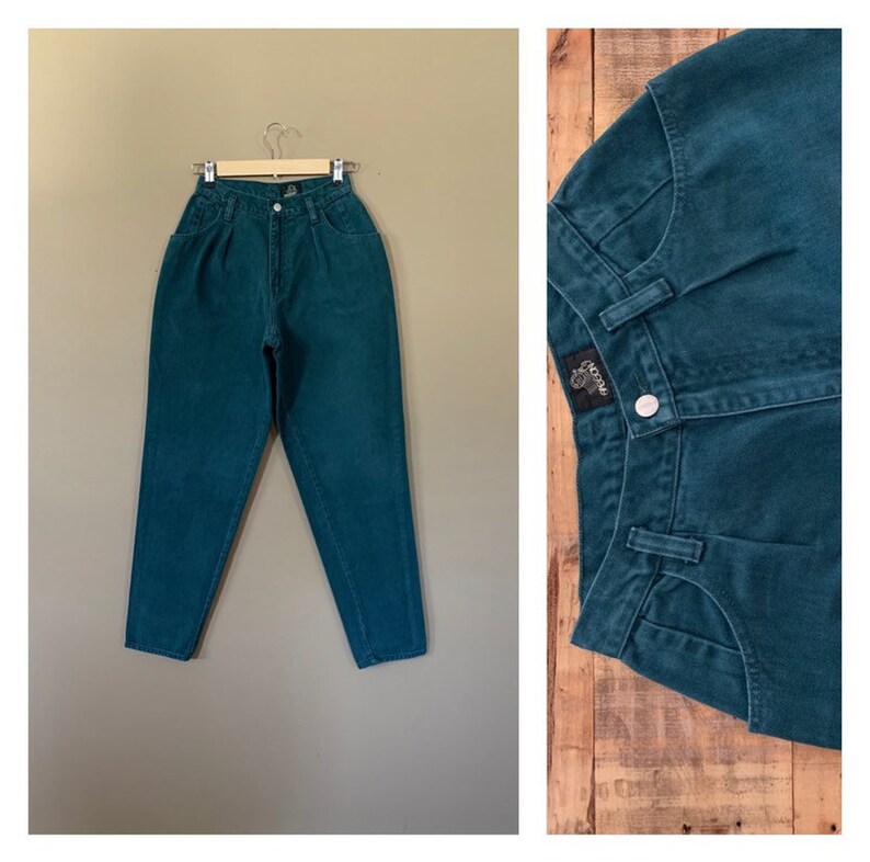 25 Sasson High Waisted Jeans Green / 90s Womens Jeans Green / Vintage Sasson Jeans High Waist / Pleated 90s Jeans Women image 1