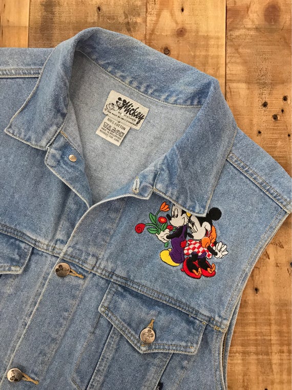 90s Mickey Mouse Jacket / Denim Vest / 90s Hip Ho… - image 3