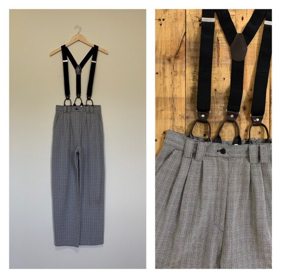 28” High Waisted Suspender Pants Plaid / Vintage P
