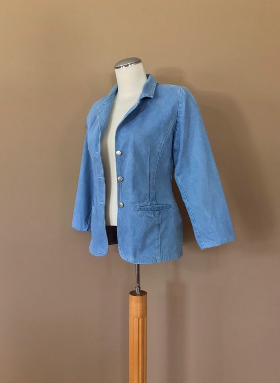 90s Denim Blazer Jacket Medium / Vintage Jean Jac… - image 5