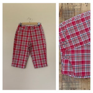 27” 90’s Pants Plaid Tartan High Waisted  / Plaid Cotton Capri Pants / Tartan Pants / Womens 90&#39;s Pants / 90s Cotton Pants