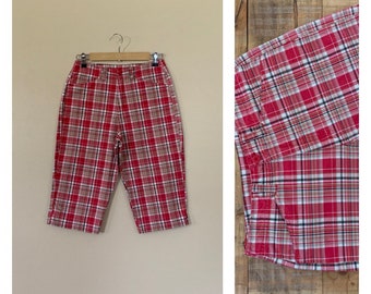27” 90’s Pants Plaid Tartan High Waisted  / Plaid Cotton Capri Pants / Tartan Pants / Womens 90's Pants / 90s Cotton Pants