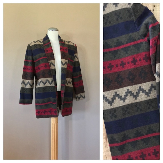 90's Aztec Wool Coat Women Large / 90s Wool Coat … - image 1