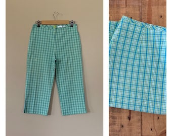 90’s Pants Plaid Tartan High Waisted  / Plaid Cotton Capri Pants / Tartan Pants / Womens 90's Pants / 90s Cotton Pants