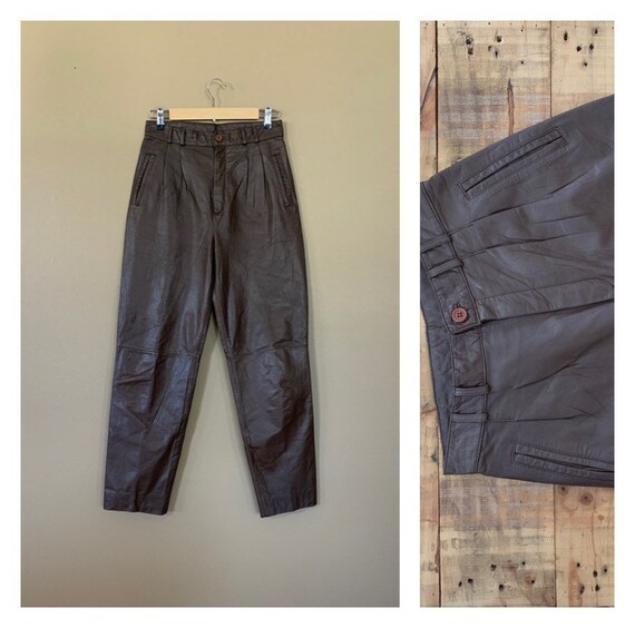 80’s Brown Leather Pants Tapered Size 28” 29” / 90
