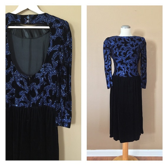80s Sequin Prom Dress / Backless Prom Dress / 80s