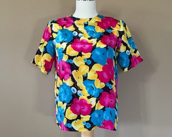 80 s chemise / 90 s chemise / Blouse Floral / Floral Chemise / chemisier des années 80 / chemisier des années 90 / 80 s vetements / 90 s vêtement / Short Sleeve Shirt