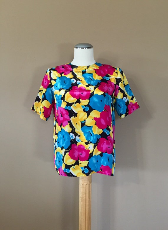 80s Shirt / 90s Shirt / Floral Blouse / Floral Shi